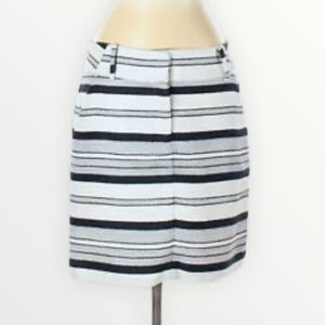 LOFT Textured White Navy Striped A-Line Skirt